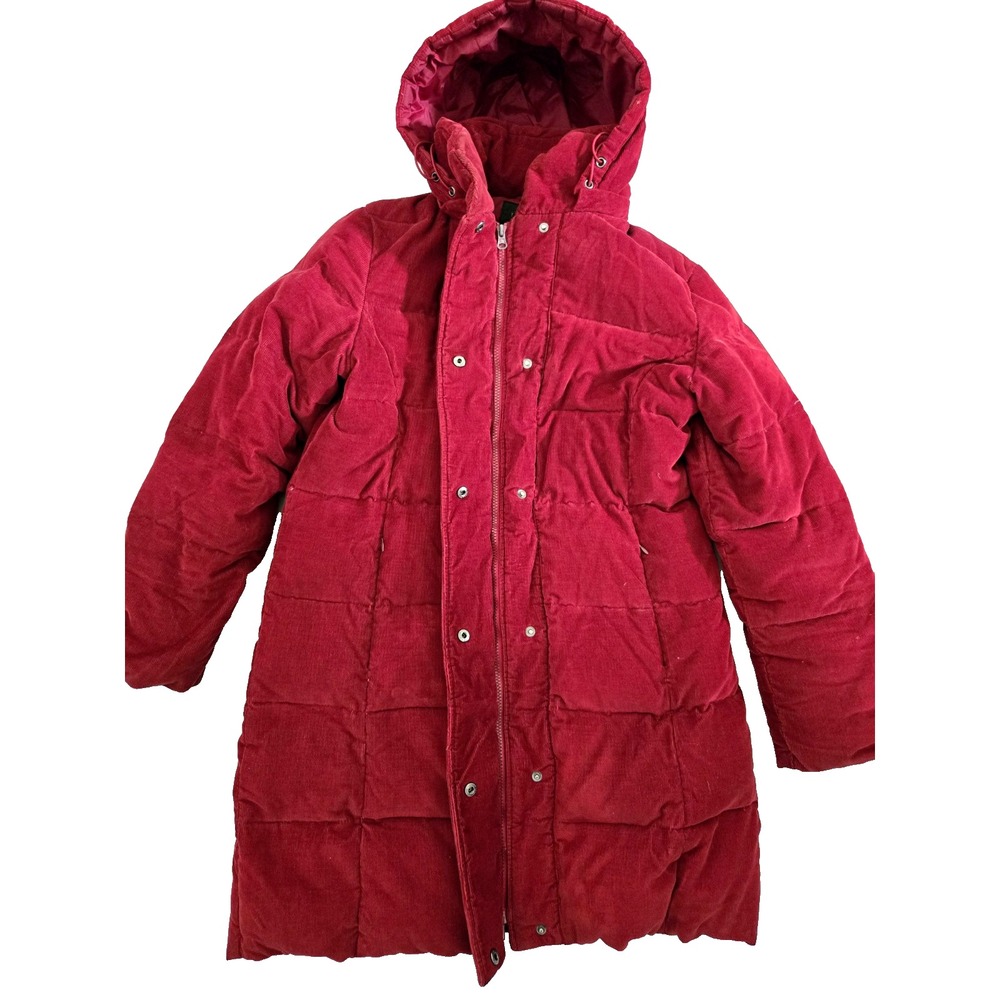 1 Madison Vintage Red Corduroy Puffer Jacket‎ With Hood Small Feather Lite Down